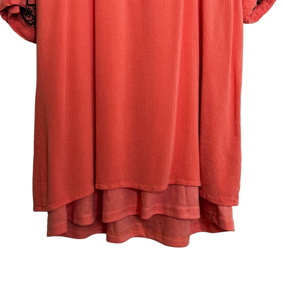 Soieblu Womens Peasant Tunic Dress Medium Coral Embroidered V-Neck Lined Boho - Picture 4 of 6